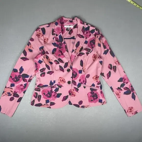 VTG Cabi Pink Floral Two Button Blazer Womens 8 Feminine Cottagecore - Picture 2 of 8